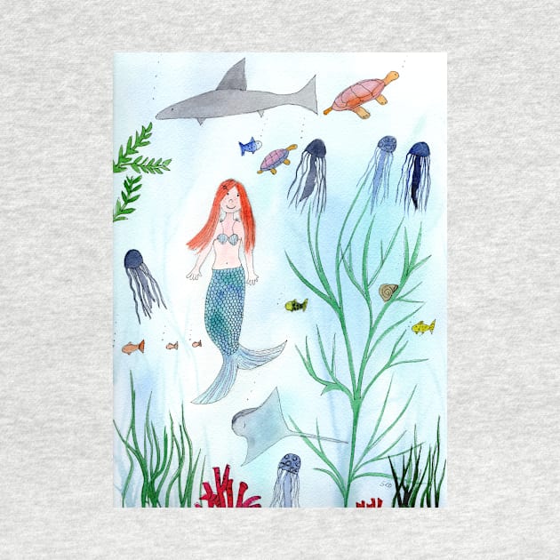 Cute Mermaid Watercolor Illustration by Sandraartist